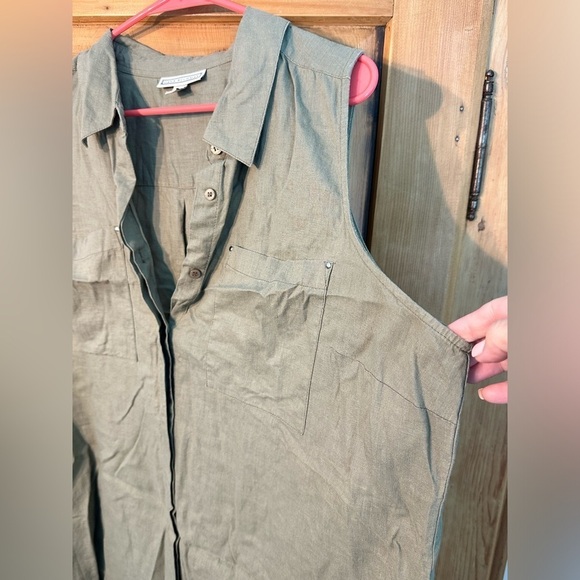 Dana Bachman Olive/Khaki Sleeveless Linen Blend Button Down Shirt Size XXL - Picture 5 of 10